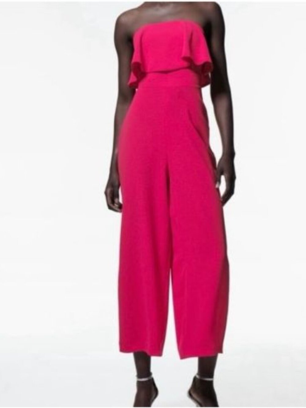 Zara Strapless Cape Wide Leg Jumpsuit Fuchsia Pink Women’s Size XS